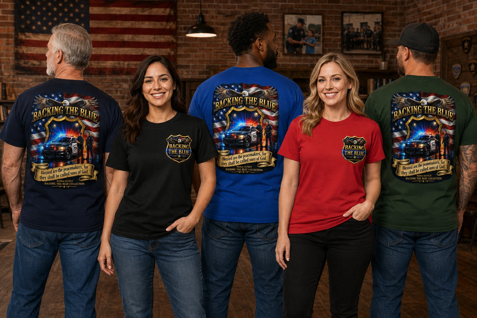 Backing The Blue Collection shirts, front and back designs